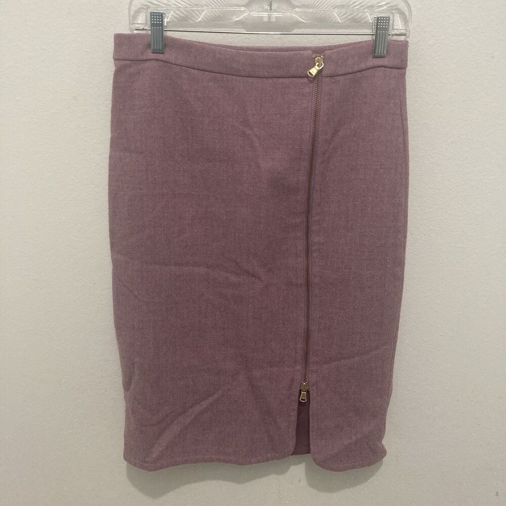 J. Crew Purple Off Center Zipper Wool Pencil Skirt 8
